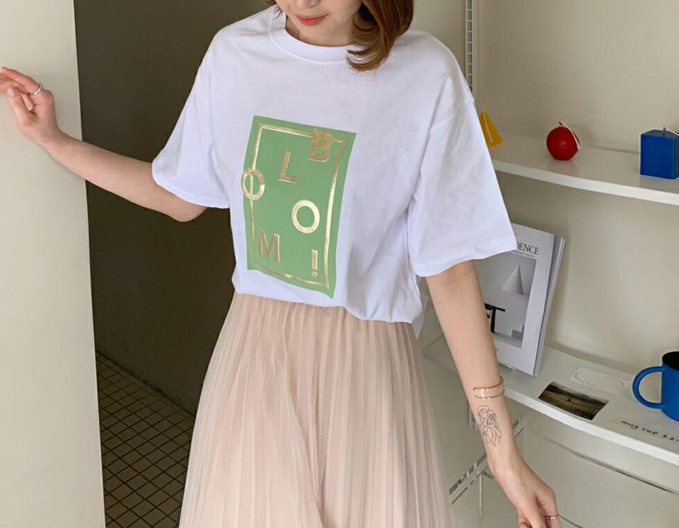 スクエアプリントロゴTシャツ・全3色・t63128 レディース 【tops】【韓国 ファッション トップス Tシャツ 半袖 プリント ロゴ グロッシー 配色 スリム ルーズ ゆったり カジュアル 細身 大人 体型カーバー 秋 春】