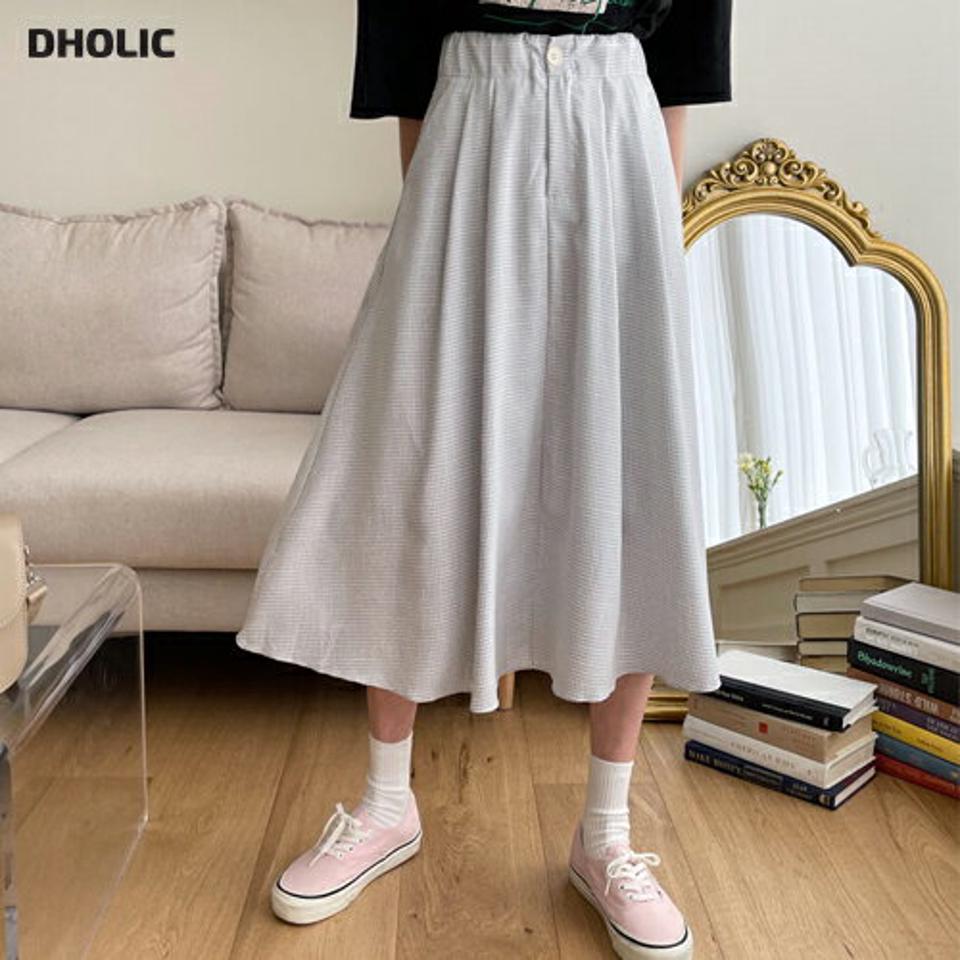 Aラインチェックスカート・全3色・b63658 レディース 【sk】【韓国 ファッション ボトムス スカート ロング ロングスカート シンプル チェック パターン Aライン ボリューム フレアスカート ガーリー カジュアル デイリー 細身 秋 春】【NIJU】