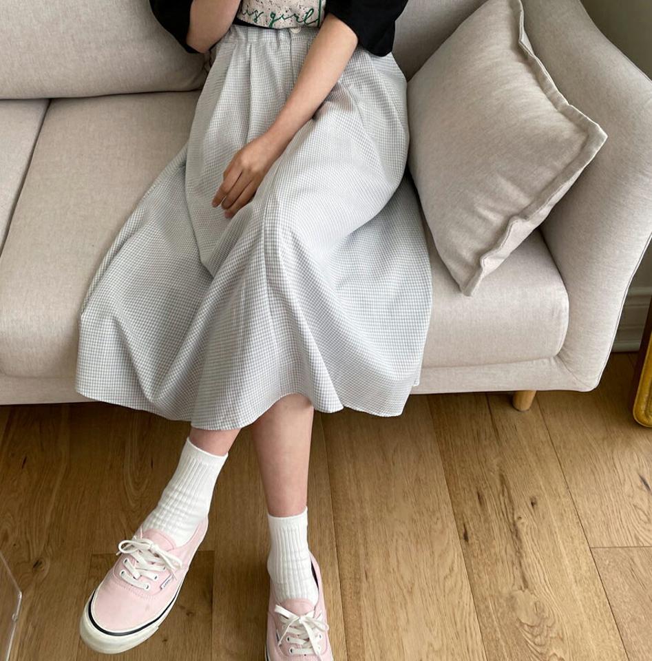 Aラインチェックスカート・全3色・b63658 レディース 【sk】【韓国 ファッション ボトムス スカート ロング ロングスカート シンプル チェック パターン Aライン ボリューム フレアスカート ガーリー カジュアル デイリー 細身 秋 春】【NIJU】