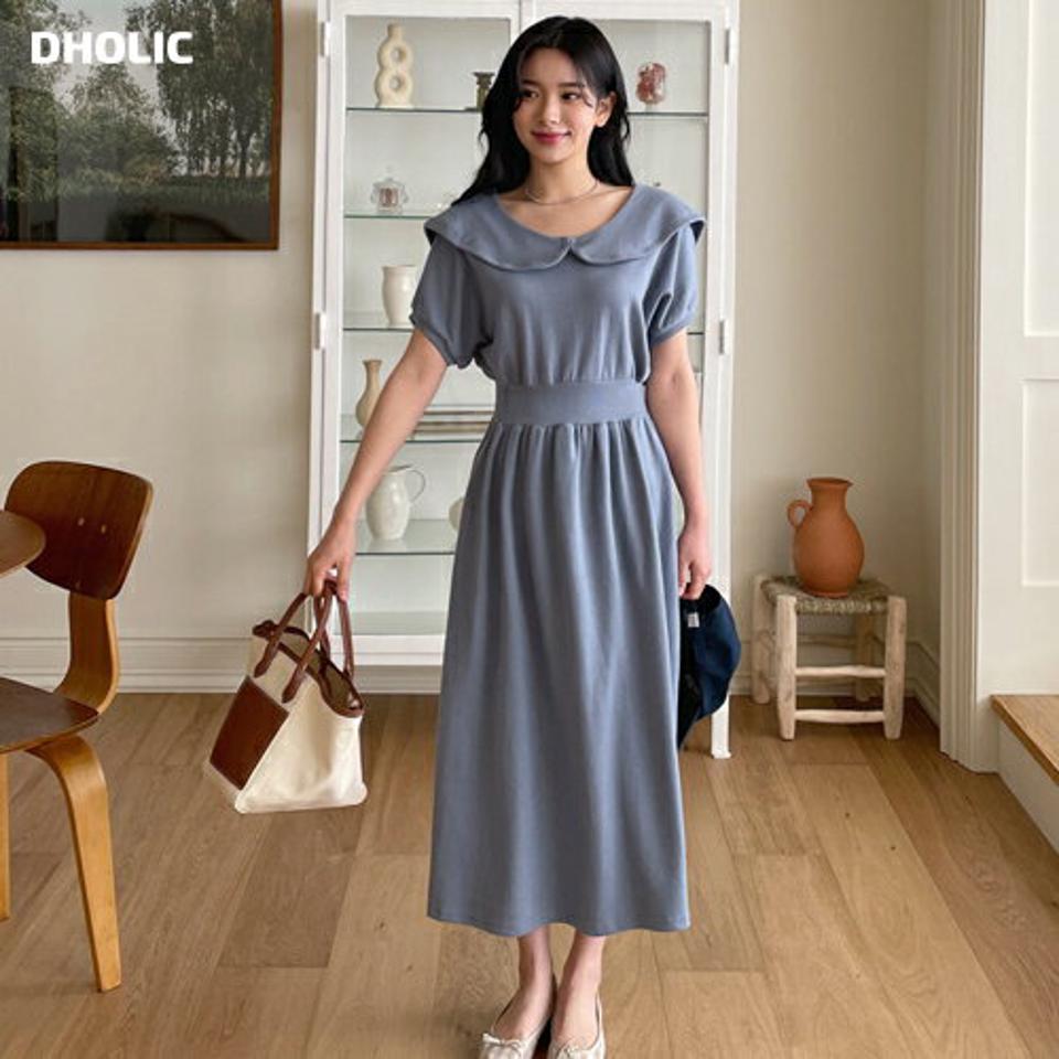 ビッグカラーワンピース・全3色・b63654 レディース 【ops】【韓国 ファッション ワンピース ロング ロングワンピース 半袖 ビッグカラー ドルマンショートスリーブ スウェットフレアワンピース カジュアル フェミニン 体型カバー 秋 春】【NIJU】