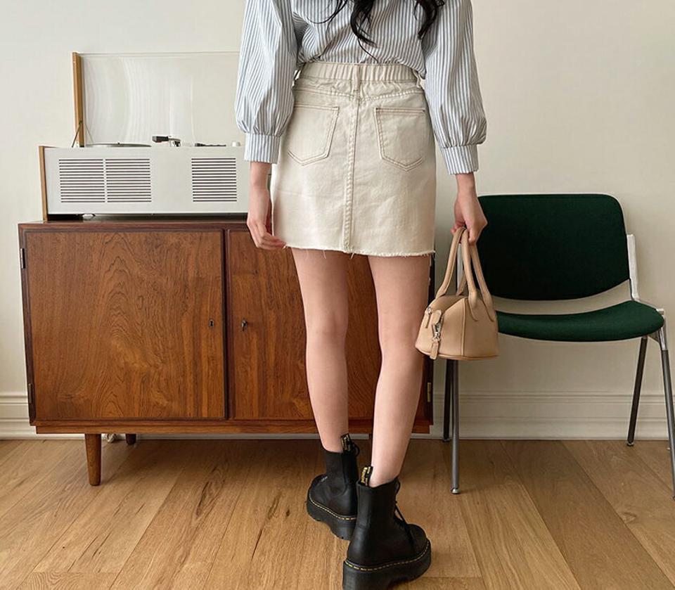 コットンステッチスカート・全2色・t63657 レディース 【sk】【韓国 ファッション ボトムス スカート ミニ ミニスカート シンプル 無地 ステッチ コットンスカート バックゴム ガーリー カジュアル デイリー 細身 秋 春】【NIJU】