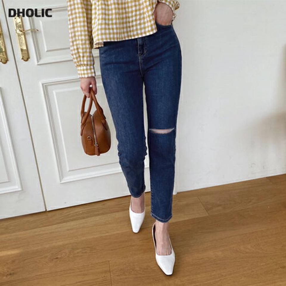 シークレットゴムスリットデニムパンツ・全1色・t63154 レディース 【pt】【韓国 ファッション ボトムス パンツ デニム ロング ロングパンツ デニムパンツ ストレート スリム 美脚 10分丈 十分丈 カジュアル デイリー 秋 春】