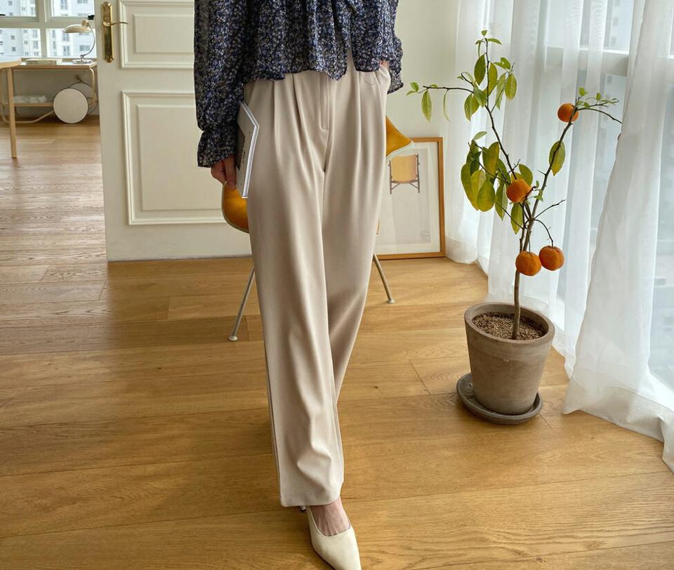 バックゴムツータックスラックス・全3色・t63152 レディース 【pt】【韓国 ファッション ボトムス パンツ スラックス ロング ロングパンツ ストレート ボリューム ウエストゴム 美脚 10分丈 十分丈 オフィスカジュアル カジュアル デイリー 秋 春】