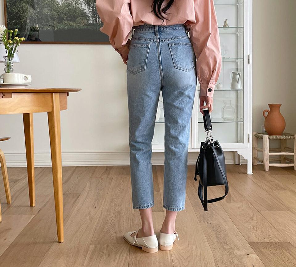 ストレートデニムパンツ・全2色・t63659 レディース 【pt】【韓国 ファッション ボトムス パンツ ロング デニム ウォッシング デニムパンツ ハイウエスト ベルトループ スリム ストレート 美脚 9分丈 九分丈 カジュアル デイリー 秋 春】【NIJU】