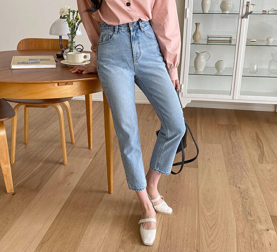 ストレートデニムパンツ・全2色・t63659 レディース 【pt】【韓国 ファッション ボトムス パンツ ロング デニム ウォッシング デニムパンツ ハイウエスト ベルトループ スリム ストレート 美脚 9分丈 九分丈 カジュアル デイリー 秋 春】【NIJU】