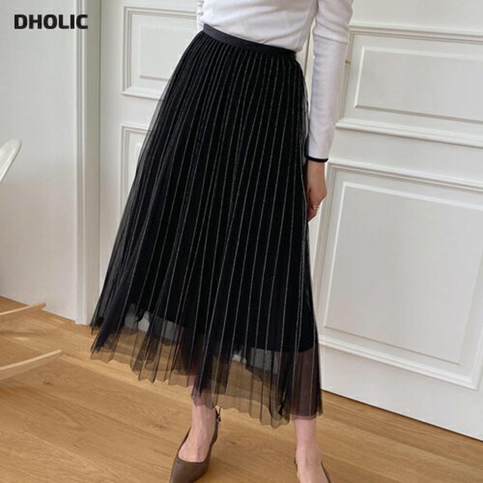 チュールグリッタープリーツスカート・全4色・b63149 レディース 【sk】【韓国 ファッション ボトムス スカート ロング ロングスカート 揺れ感 チュールスカート プリーツ グリッター ウエストゴム フレア フェミニン カジュアル デイリー 上品 秋 春】