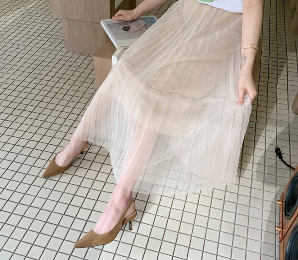 チュールグリッタープリーツスカート・全4色・b63149 レディース 【sk】【韓国 ファッション ボトムス スカート ロング ロングスカート 揺れ感 チュールスカート プリーツ グリッター ウエストゴム フレア フェミニン カジュアル デイリー 上品 秋 春】