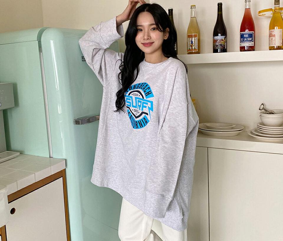 プリントロングスウェット・全3色・t63660 レディース 【tops】【韓国 ファッション トップス スウェット プリント Tシャツ カットソー 長袖 ラウンドネック ルーズ ゆったり デイリー ベーシック カジュアル レタリング 秋 春】【NIJU】