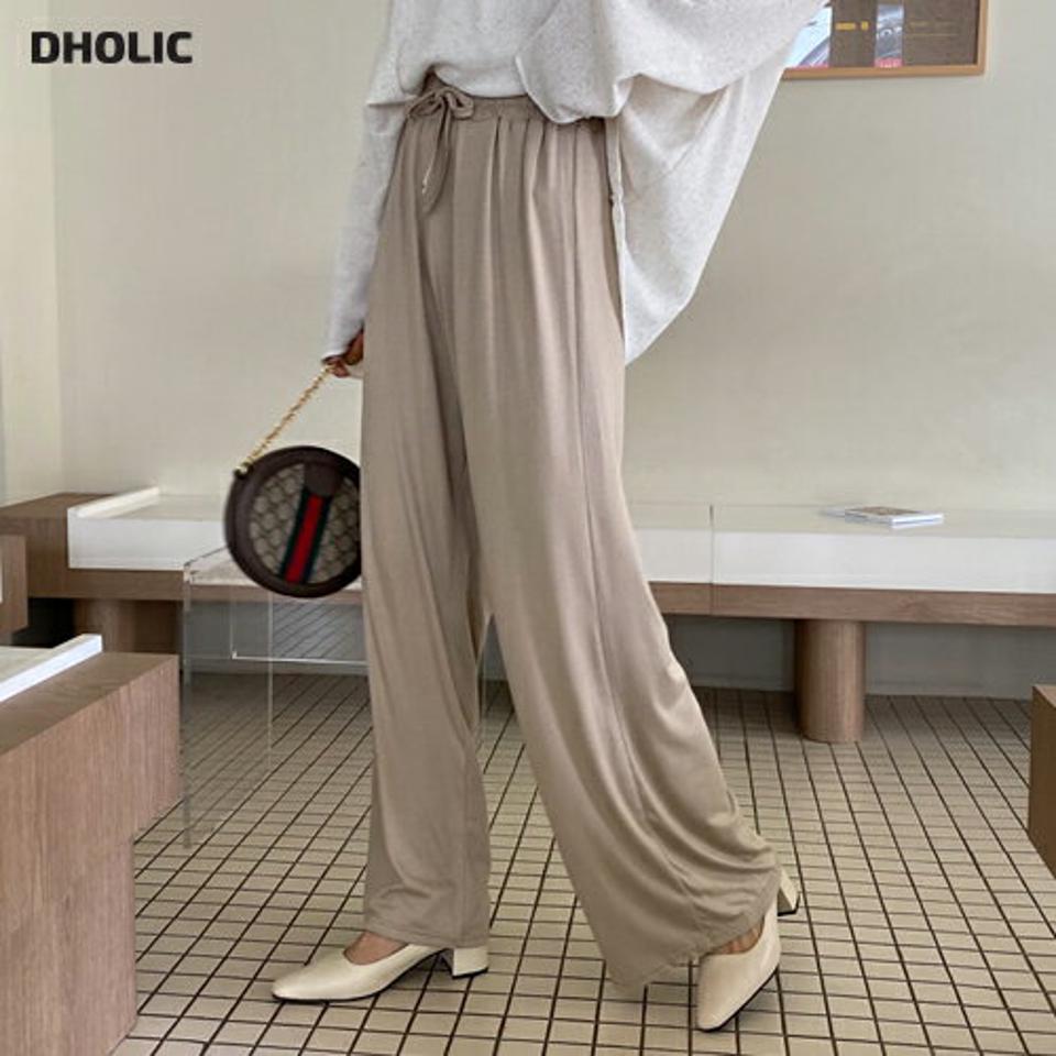ソフトタッチワイドパンツ・全4色・b63151 レディース 【pt】【韓国 ファッション ボトムス パンツ ロングパンツ ストレート やわらかい ウエストゴム ストリング フィット調節 ハイウエスト 体型カバー 10分丈 十分丈 カジュアル デイリー 秋 春】