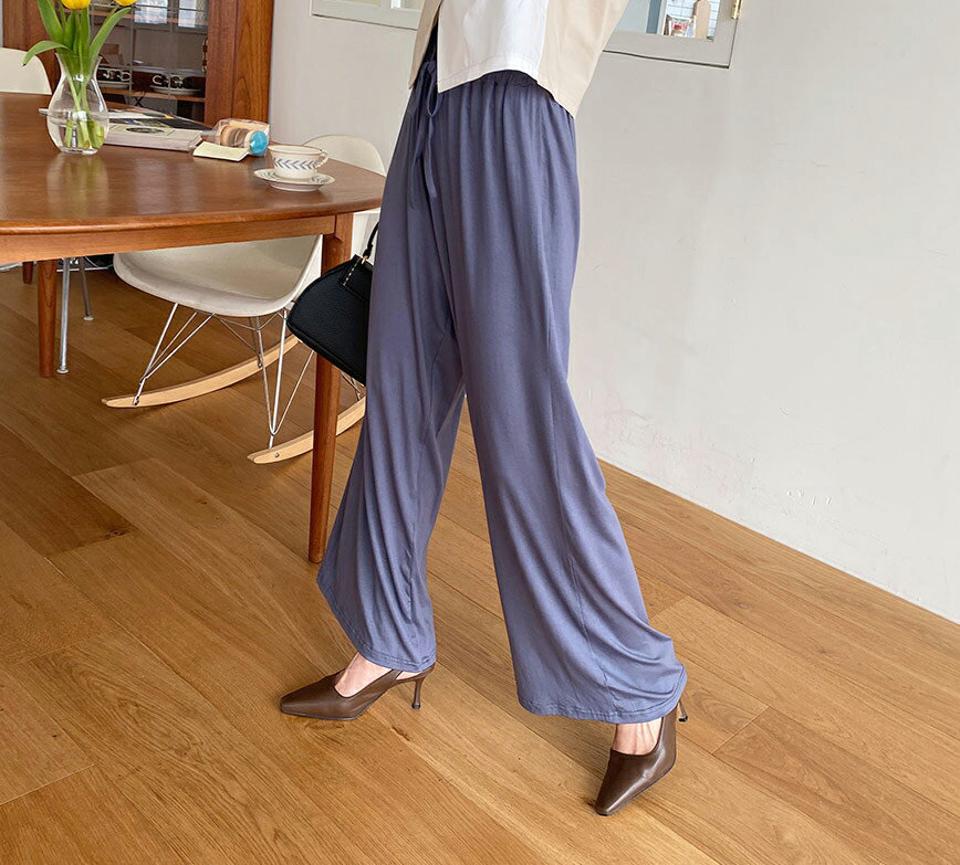 ソフトタッチワイドパンツ・全4色・b63151 レディース 【pt】【韓国 ファッション ボトムス パンツ ロングパンツ ストレート やわらかい ウエストゴム ストリング フィット調節 ハイウエスト 体型カバー 10分丈 十分丈 カジュアル デイリー 秋 春】