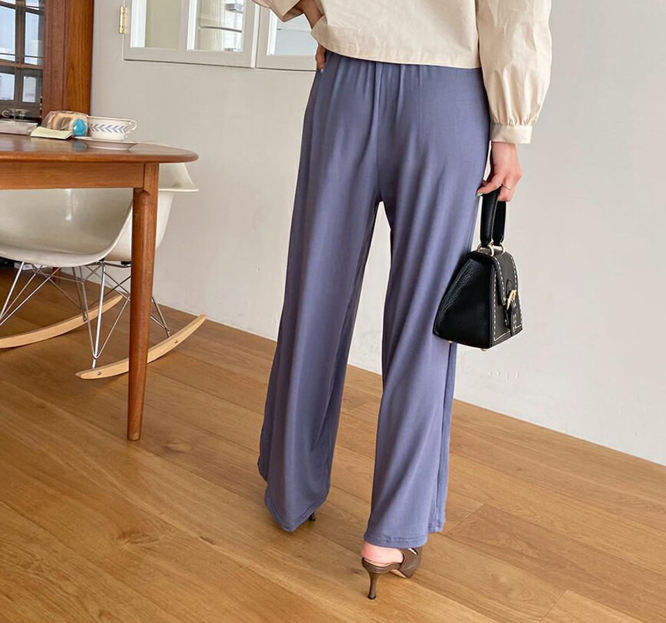 ソフトタッチワイドパンツ・全4色・b63151 レディース 【pt】【韓国 ファッション ボトムス パンツ ロングパンツ ストレート やわらかい ウエストゴム ストリング フィット調節 ハイウエスト 体型カバー 10分丈 十分丈 カジュアル デイリー 秋 春】