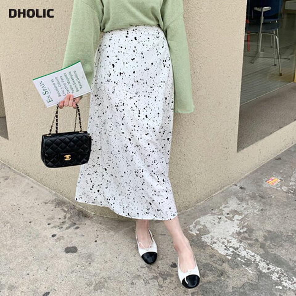 リボンペイントスカート・全4色・t63146 レディース 【sk】【韓国 ファッション ボトムス スカート ロング ロングスカート リボン ユニーク パターン バックゴム ウエストリボン Aライン ゆったり フェミニン カジュアル デイリー 上品 秋 春】