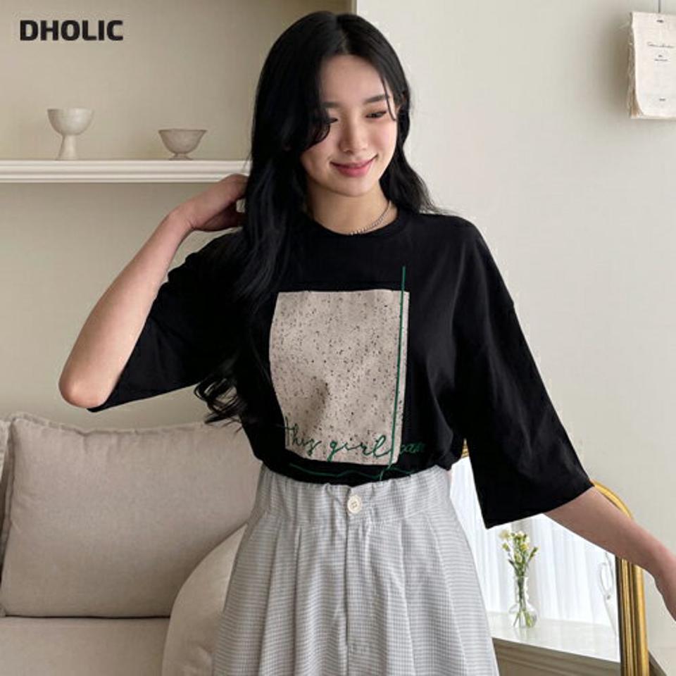 スクエアプリントレタリングTシャツ・全3色・t63542 レディース 【tops】【韓国 ファッション トップス Tシャツ 半袖 ラウンドネック プリント レタリング デイリー スクエア ルーズ ゆったり ベーシック カジュアル 体型カーバー 秋 春】【NIJU】