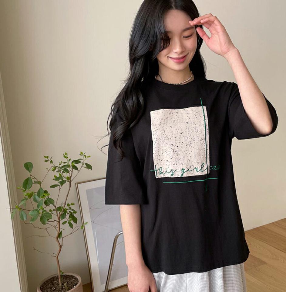 スクエアプリントレタリングTシャツ・全3色・t63542 レディース 【tops】【韓国 ファッション トップス Tシャツ 半袖 ラウンドネック プリント レタリング デイリー スクエア ルーズ ゆったり ベーシック カジュアル 体型カーバー 秋 春】【NIJU】