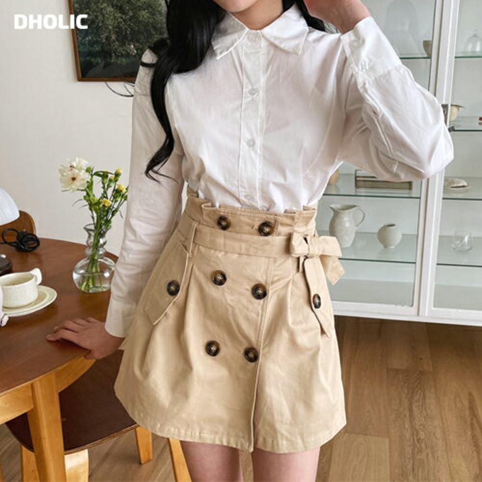 シャツ&ストラップ付ボタンスカートSET・全2色・t63656 レディース 【ops】 韓国 ファッション ワンピース ミニ ミニワンピース 長袖 セット シャツ ストラップ ベルトループ Aライン ミニスカート カジュアル セットアップ 秋 春 NIJU