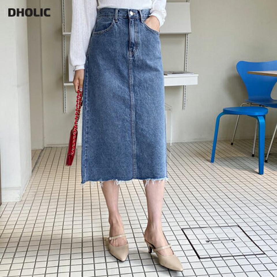 Hラインデニムスカート・全2色・t63148 レディース 【sk】【韓国 ファッション ボトムス スカート ロング ロングスカート Hライン デニムスカート デニム バックスリット フェミニン カジュアル デイリー 上品 秋 春】