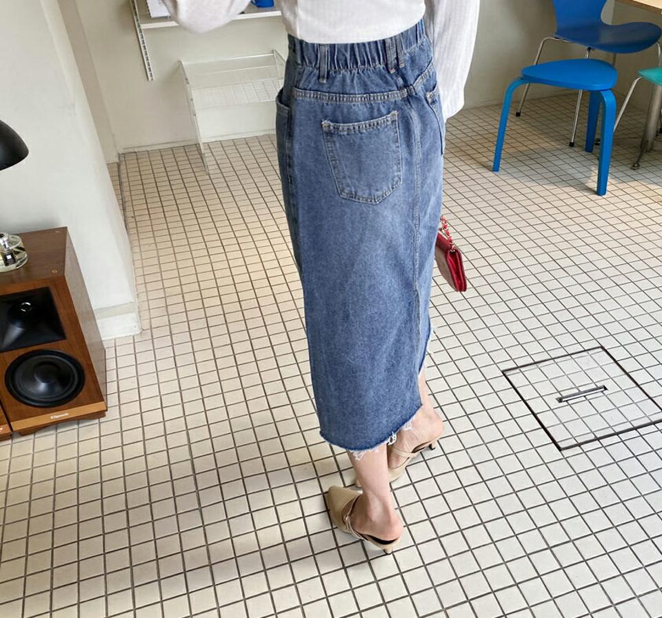 Hラインデニムスカート・全2色・t63148 レディース 【sk】【韓国 ファッション ボトムス スカート ロング ロングスカート Hライン デニムスカート デニム バックスリット フェミニン カジュアル デイリー 上品 秋 春】