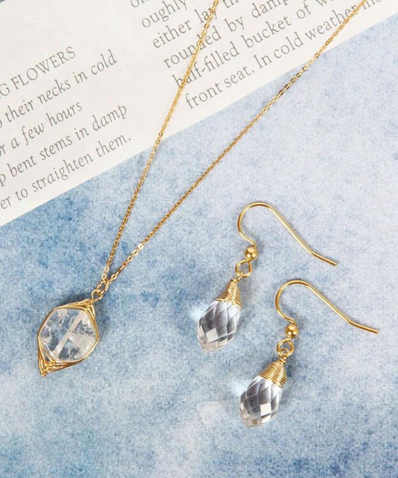 【4月誕生石】クリスタルピアス＆ネックレスセット
