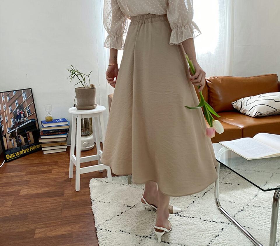 バックゴムフレアスカート・全5色・t57092 レディース 【sk】 韓国 ファッション ボトムス スカート ロング ロングスカート ベーシック フレアスカート Aライン 体型カバー カジュアル デイリー 上品 春 夏