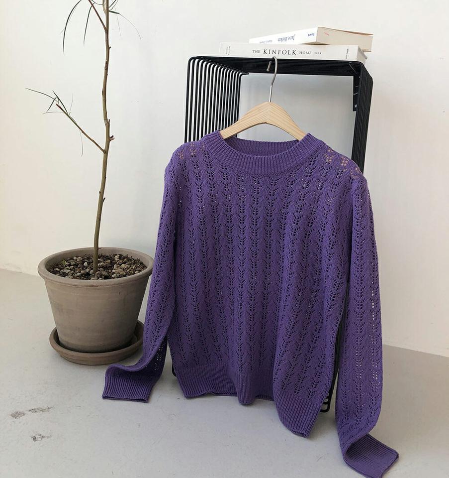 スカラップパンチングニット・全3色・b67533 レディース 【tops】【トップス ニット ニットトップス パンチング 長袖 スカラップ ラウンドネック カジュアル 春 秋 韓国 ファッション】【ハイホリHIHOLLI】