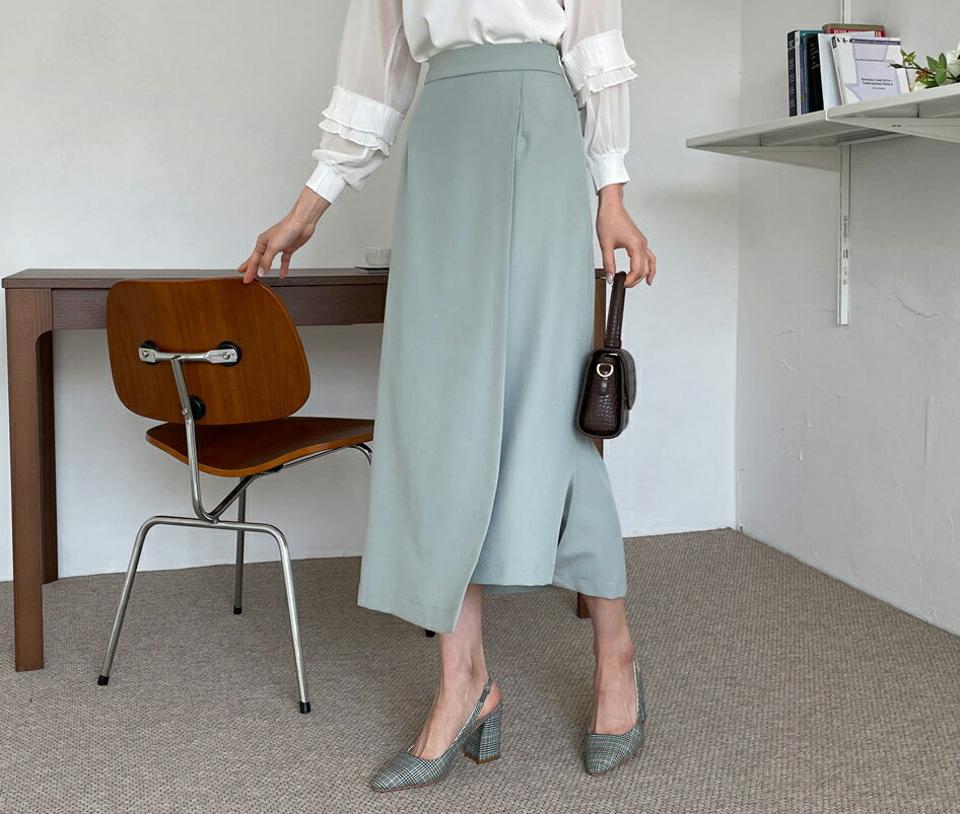 スリットアンバランススカート・全3色・b64944 レディース 【sk】【韓国 ファッション ボトムス スカート ロング ロングスカート スリット アンバランス フェミニン Aライン ウエストゴム 体型カバー カジュアル デイリー 上品 春 夏】