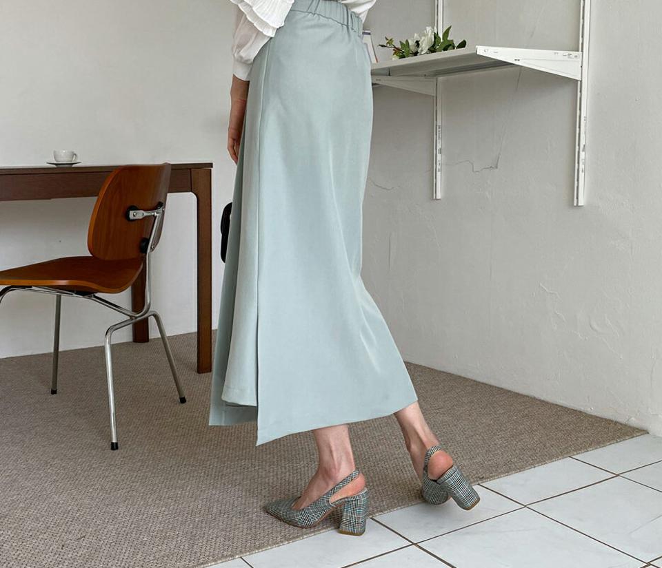 スリットアンバランススカート・全3色・b64944 レディース 【sk】【韓国 ファッション ボトムス スカート ロング ロングスカート スリット アンバランス フェミニン Aライン ウエストゴム 体型カバー カジュアル デイリー 上品 春 夏】