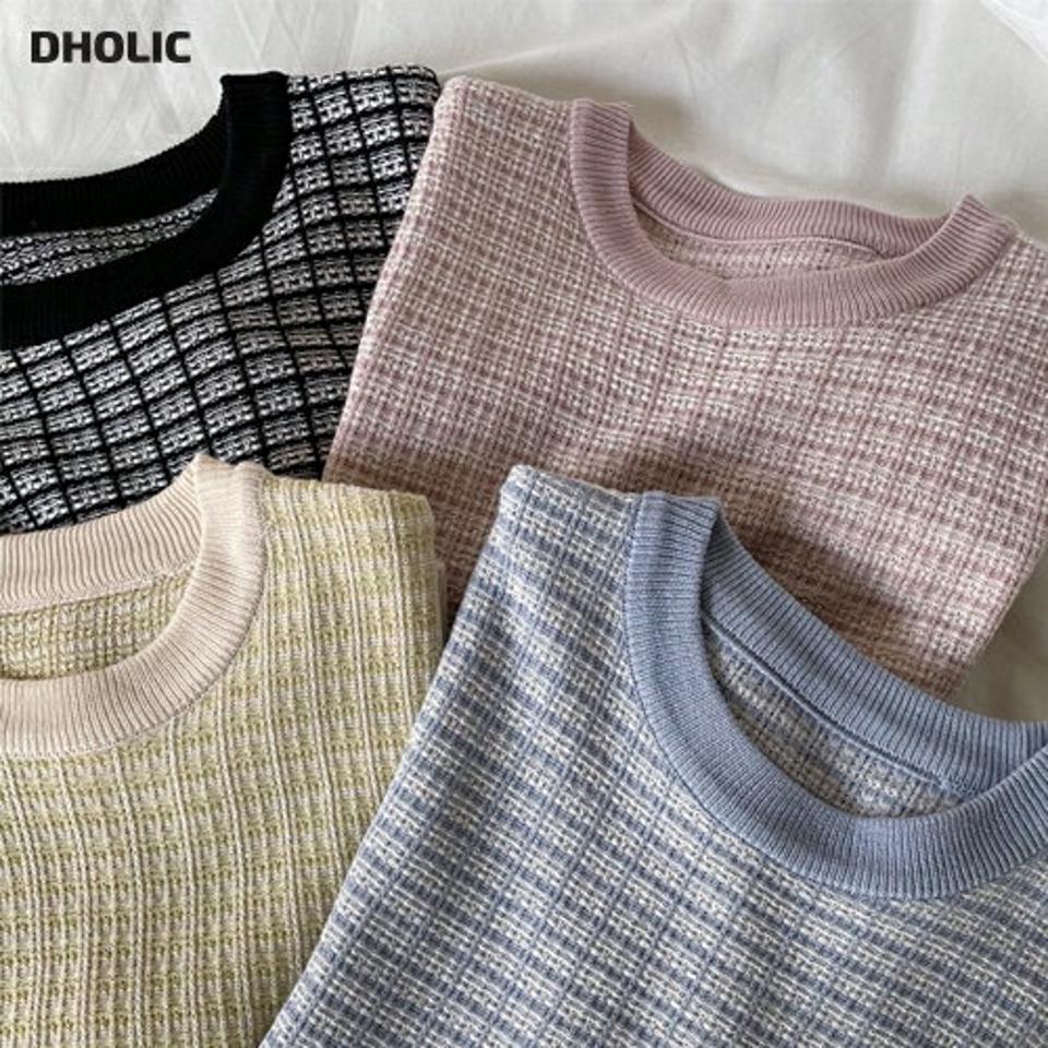 【只今10%OFF】ツイード調半袖ニット・全4色・t64951 レディース 【tops】 韓国 ファッション トップス Tシャツ 半袖 スリム フィット フェミニン ツイード ニットトップス ラウンドネック ボディライン ハーフスリーブ カジュアル 体型カーバー 春 夏