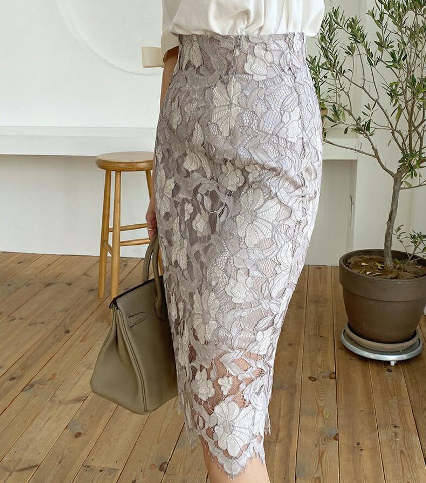 ≪人気商品再入荷≫レーススリムスカート・全4色・b67545 レディース 【sk】スカート ミディ丈 ミディスカート 総レース レース フェミニン スリム タイト 花柄 フラワー 可愛い かわいい 春 夏 秋 高見え 韓国ファッション ハイホリHIHOLLI