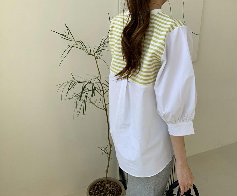 ボーダーパフブラウス・全3色・b67527 レディース 【bl】【トップス ブラウス 七分丈 七分袖 7分丈 7分袖 ボーダー柄 爽やか パフ袖 パフスリーブ 春 夏 秋 韓国 ファッション】【ハイホリHIHOLLI】