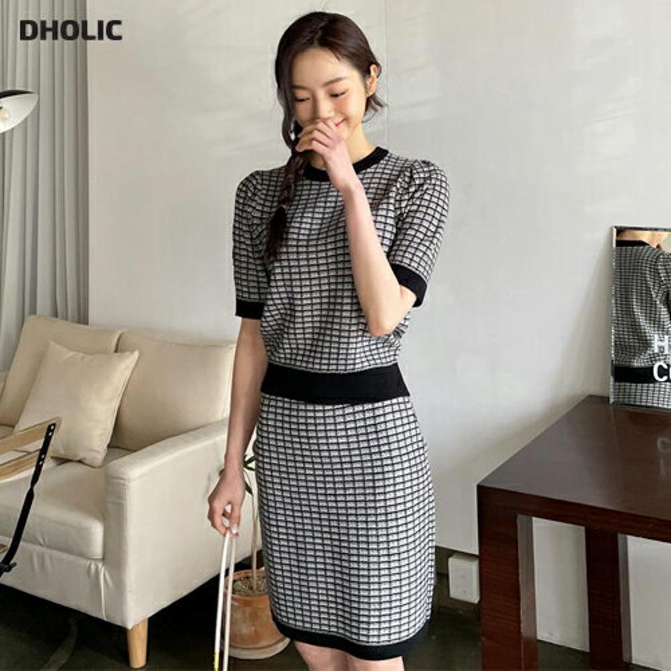 ツイード調半袖ニット&スカートSET・全4色・t64950 レディース 【ops】 韓国 ファッション ワンピース ミディ ミディワンピース 半袖 ツイード セットアップ ラウンドネック ハーフスリーブ ニットセット 体型カバー 細身 スリム カジュアル 春 夏