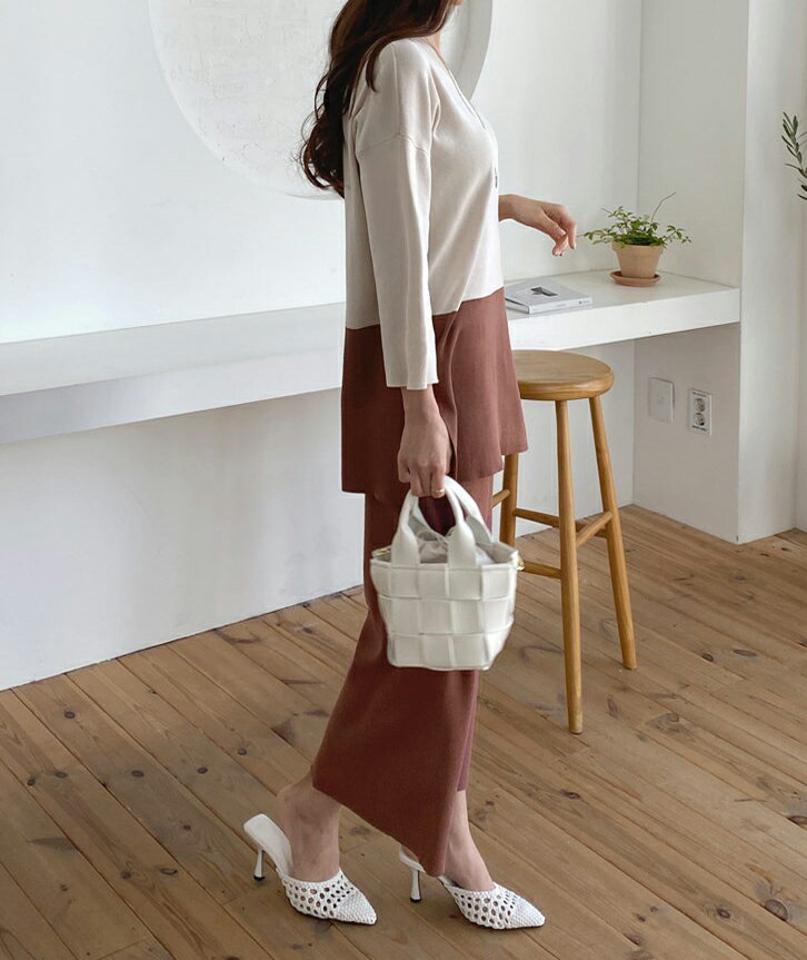 ツートーンニット&パンツSET・全3色・b67531 レディース 【pt】【セットアップ setup トップス ニット ニットトップス 長袖 パンツ ズボン ロングパンツ ツートーン 大人 モダン ニットアップ 春 秋 韓国 ファッション】【ハイホリHIHOLLI】