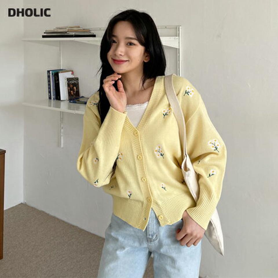 ≪人気商品再入荷≫花柄刺繍ボタンカーディガン・全3色・t63675 レディース 【cd】韓国ファッション カーディガン カーデ 長袖 花柄 フラワー 刺繍 Vネック ベーシック ショート ガーリー かわいい カジュアル デイリー 春 夏 NIJU
