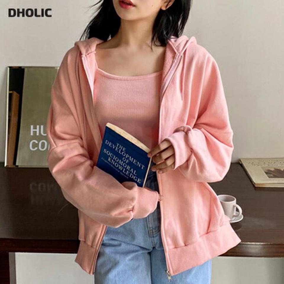 キャミ&フードジップアップSET・全4色・t63581 レディース 【tops】【韓国 ファッション トップス Tシャツ 長袖 キャミ フード カジュアル セット フードジップアップ スクエアネック スリム フィット クロップド丈 体型カーバー 春 夏】【NIJU】