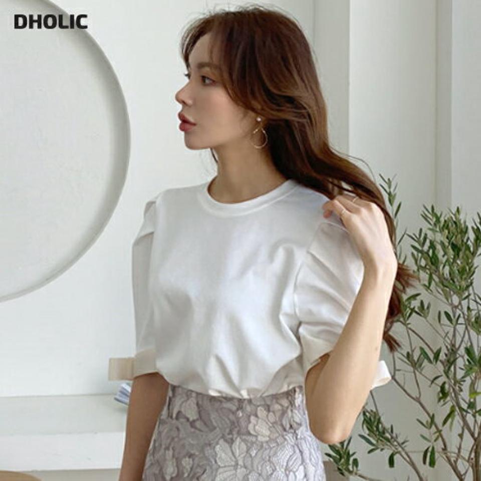 リボンパフスリーブTシャツ・全3色・t67526 レディース 【tops】トップス Tシャツ 半袖 ハーフスリーブ リボン りぼん パフ袖 パフスリーブ タック フェミニン 可愛い かわいい 女の子 春 夏 秋 韓国ファッション ハイホリHIHOLLI