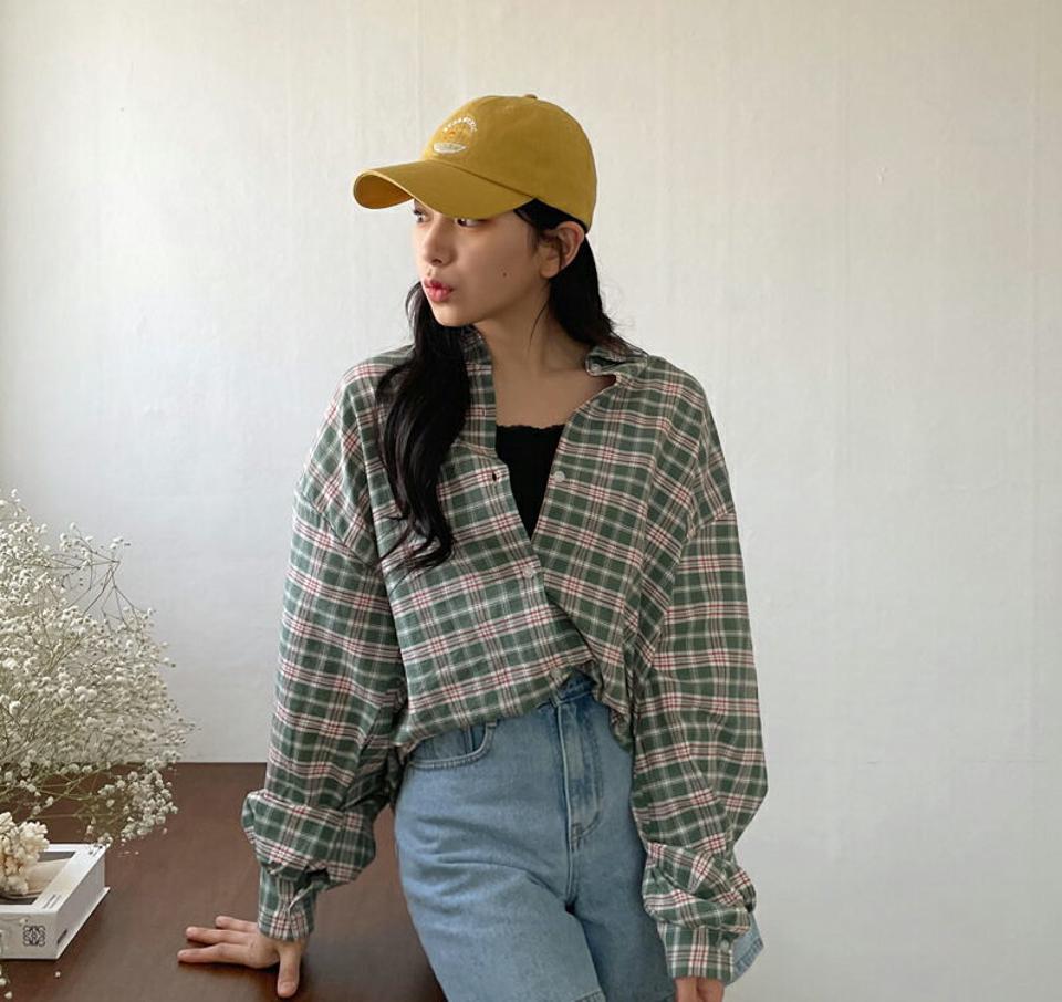 パフスリーブチェックシャツ・全3色・t63667 レディース 【bl】【韓国 ファッション トップス シャツ 長袖 パフスリーブ チェック カジュアル ガーリー 体型カバー 細身 デイリー 春 夏】【NIJU】