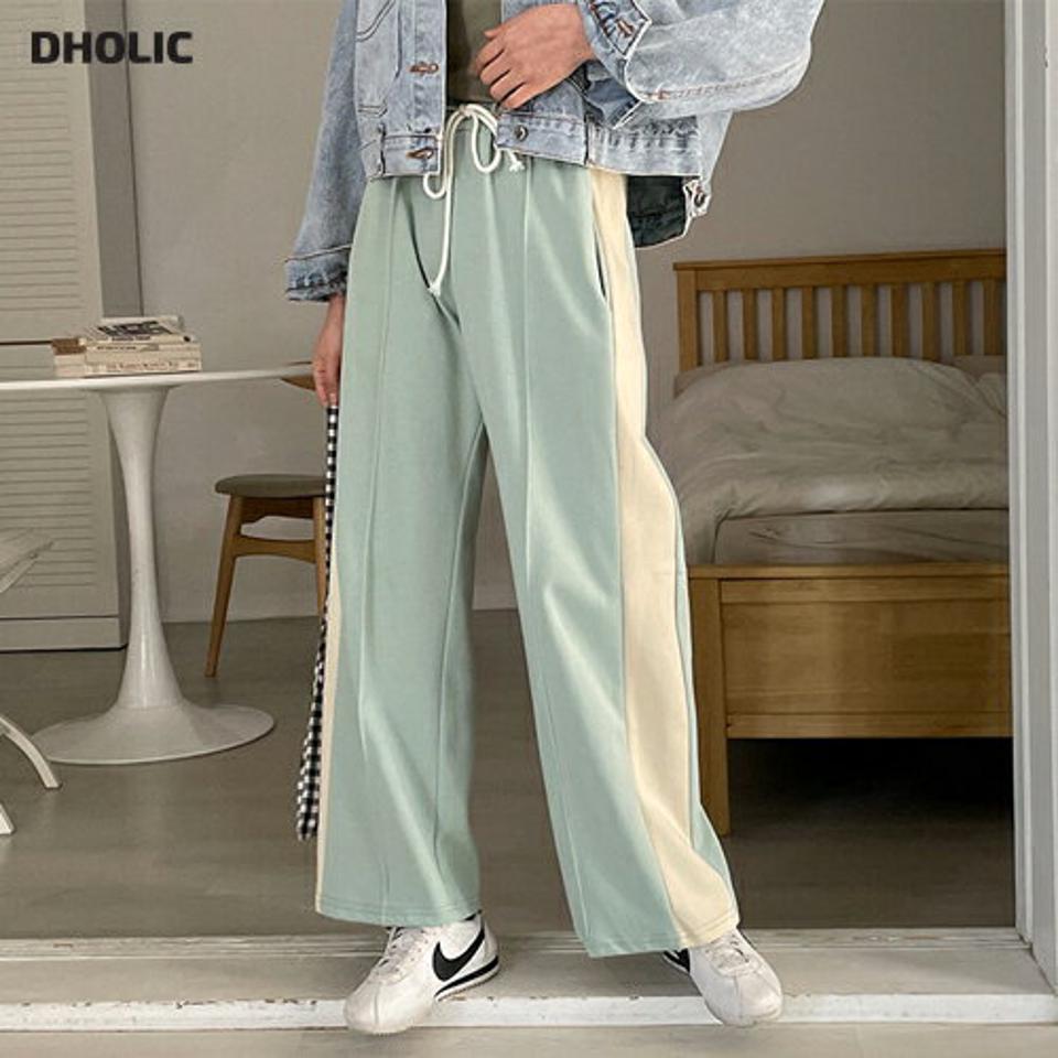 配色ドロストワイドパンツ・全4色・b63666 レディース 【pt】【韓国 ファッション ボトムス パンツ ロング ロングパンツ 配色 ワイドパンツ ウエストゴム ストリング センタープレス 10分丈 十分丈 カジュアル デイリー 春 夏】【NIJU】