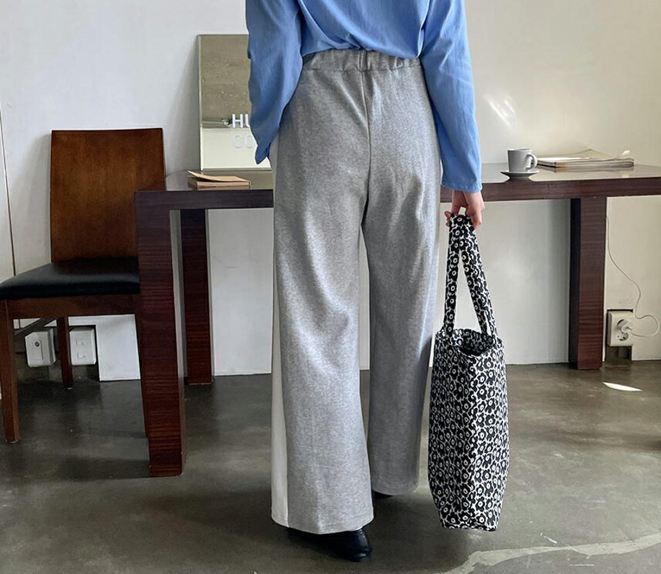 配色ドロストワイドパンツ・全4色・b63666 レディース 【pt】【韓国 ファッション ボトムス パンツ ロング ロングパンツ 配色 ワイドパンツ ウエストゴム ストリング センタープレス 10分丈 十分丈 カジュアル デイリー 春 夏】【NIJU】