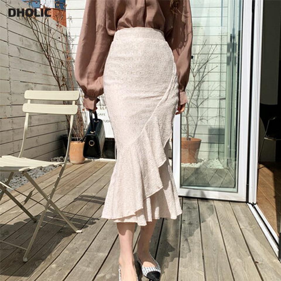 テクスチャーニットフリルスカート・全3色・t67539 レディース 【sk】【スカート ロング ロングスカート マーメイド マーメイドスカート ニット ニットスカート フリル フェミニン 可愛い かわいい 春 秋 韓国 ファッション】【ハイホリHIHOLLI】