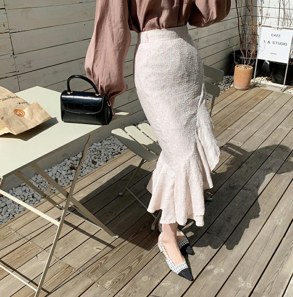 テクスチャーニットフリルスカート・全3色・t67539 レディース 【sk】【スカート ロング ロングスカート マーメイド マーメイドスカート ニット ニットスカート フリル フェミニン 可愛い かわいい 春 秋 韓国 ファッション】【ハイホリHIHOLLI】