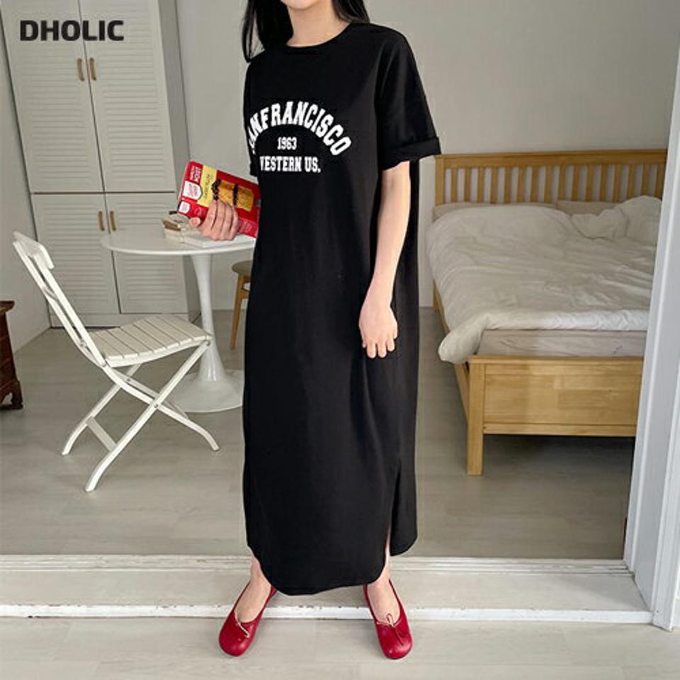 レタリングTシャツワンピース・全3色・b63673 レディース 【ops】【韓国 ファッション ワンピース ロング ロングワンピース 半袖 レタリング Tシャツワンピース ラウンドネック ハーフスリーブ Hライン カジュアル フェミニン 体型カバー 春 夏】【NIJU】