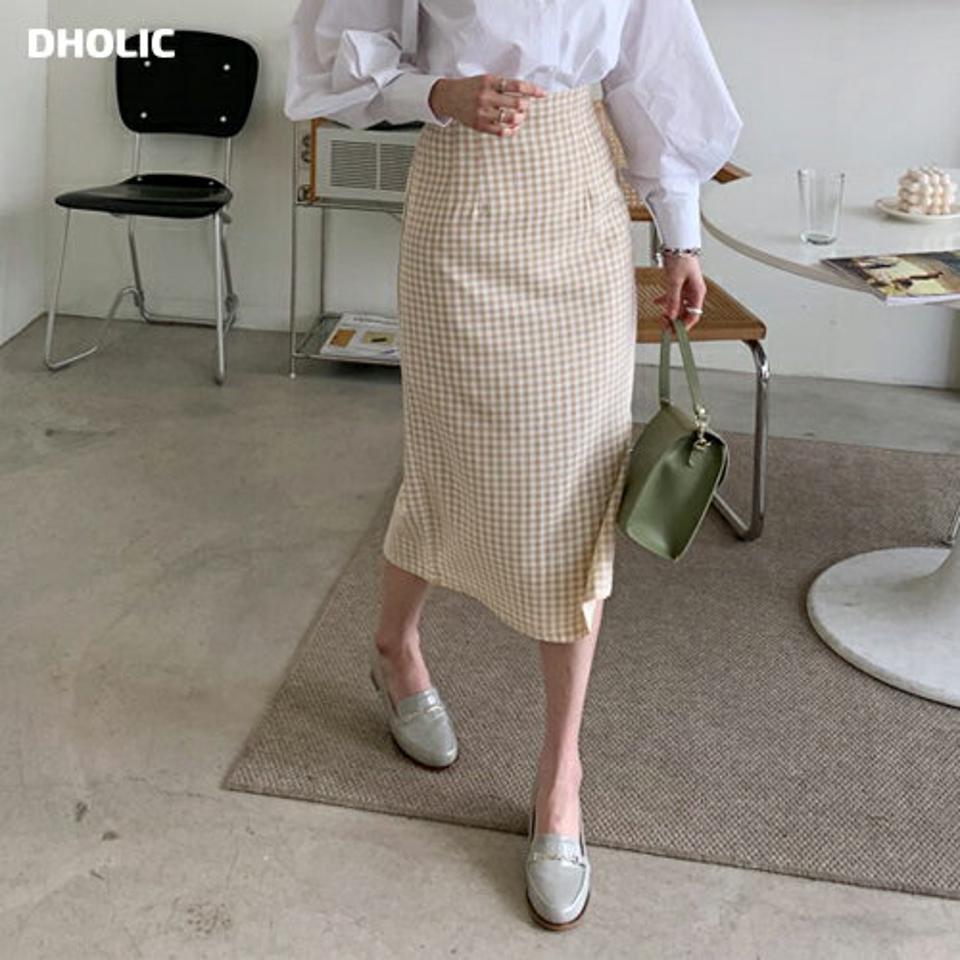 ≪人気商品再入荷≫ギンガムチェックスカート・全2色・t65112 レディース 【sk】 韓国ファッション ボトムス スカート ロング ロングスカート ギンガムチェック チェック パターン ガーリー Hライン バックゴム フェミニン デイリー 上品 秋 春