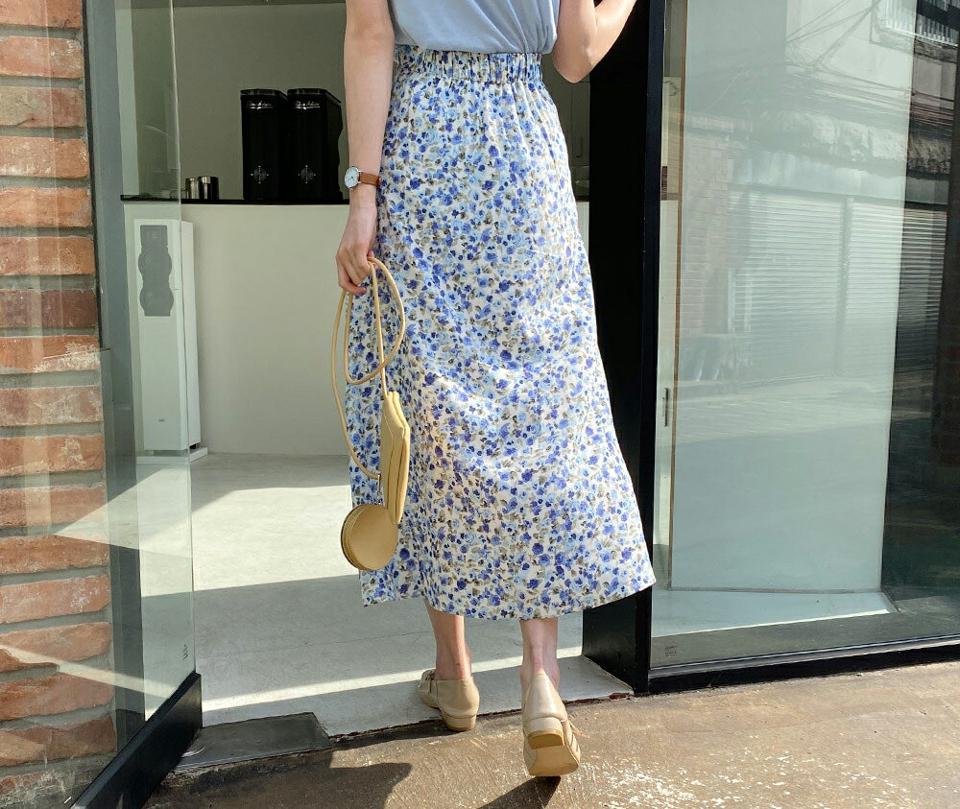 フローラルパターンスカート・全4色・t57110 レディース 【sk】【韓国 ファッション ボトムス スカート ロング ロングスカート 花柄 フラワー フローラル パターン Aライン 体型カバー カジュアル デイリー 上品 春 夏】