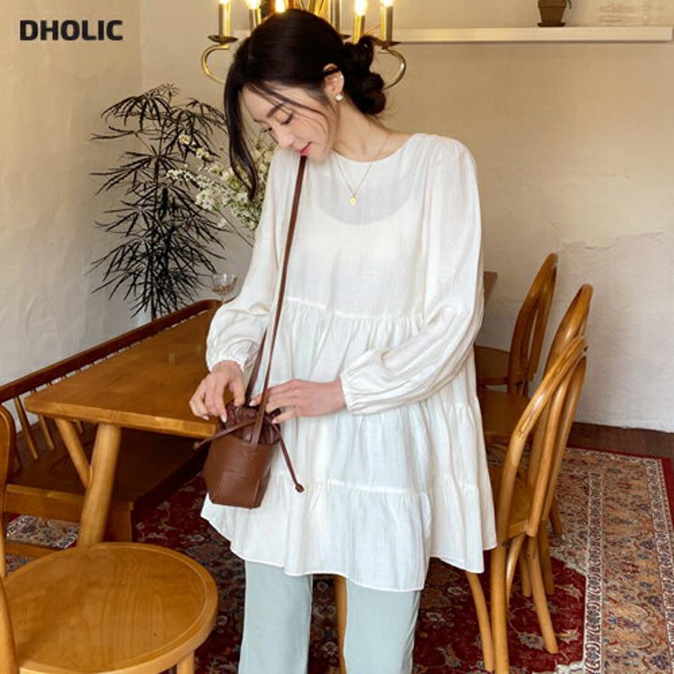 ティアードミニワンピース・全3色・t57107 レディース 【ops】 韓国 ファッション ワンピース ミニ ミニワンピース 長袖 ティアード ボリューミー ラウンドネック リンクル オールシーズン 体型カバー 春 夏