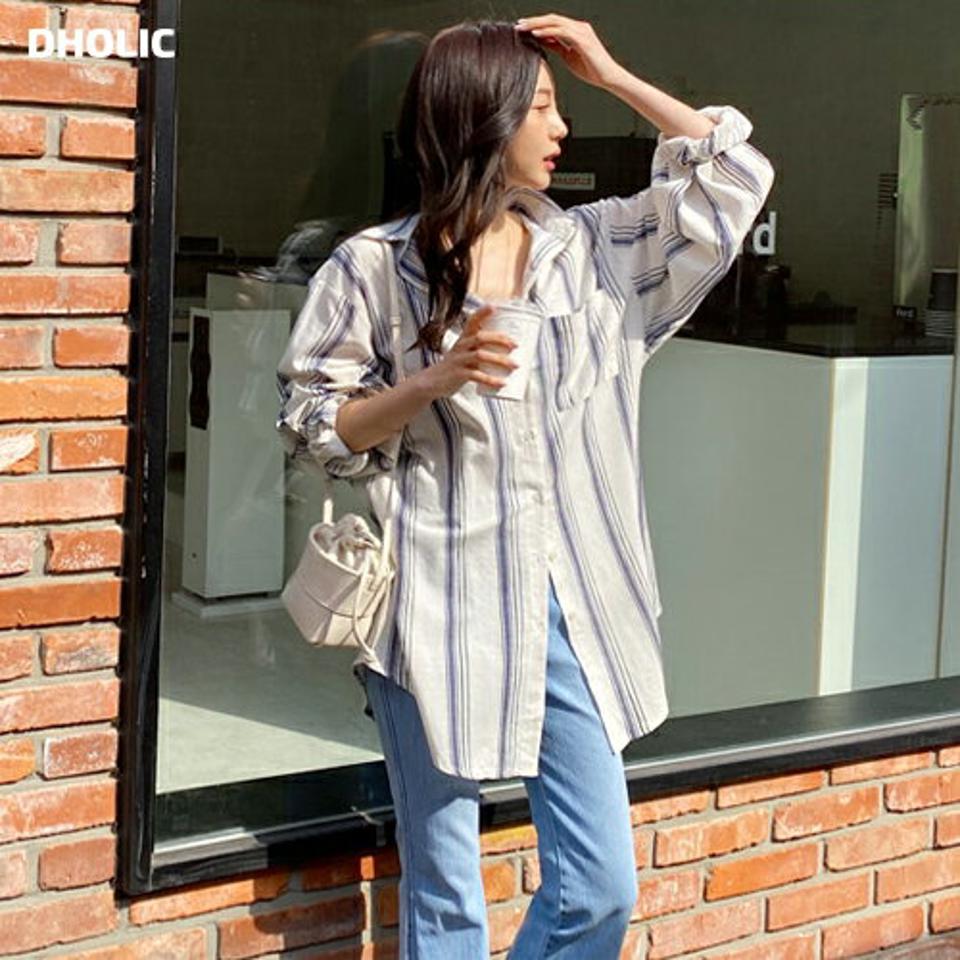 マルチストライプボクシーシャツ・全3色・t57106 レディース 【bl】【韓国 ファッション トップス シャツ 長袖 上品 ボクシー モダン ストライプ パターン ルーズ ゆったり フェミニン カジュアル デイリー 春 夏】