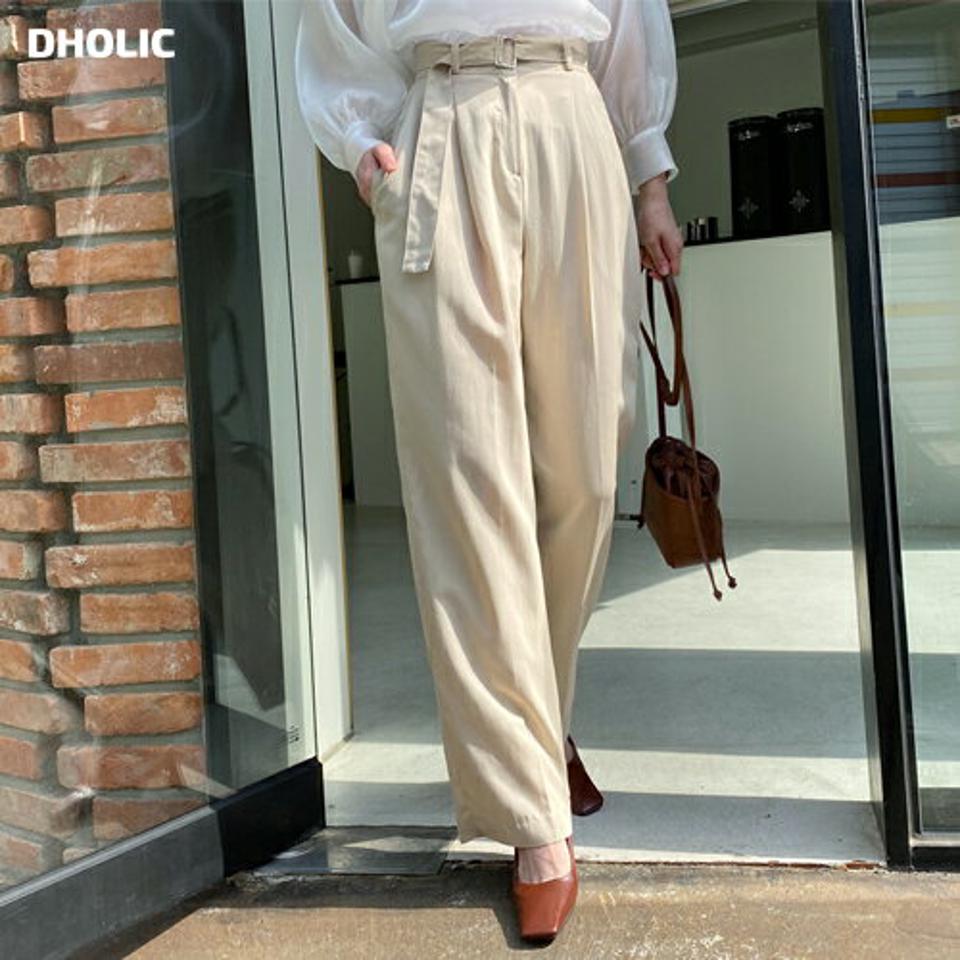 ベルト付ロングワイドスラックス・全3色・t57096 レディース 【pt】【韓国 ファッション ボトムス ロング ロングパンツ スラックス ワイドスラックス バックル ストレート 美脚 体型カーバー 10分丈 十分丈 カジュアル デイリー 春 夏】