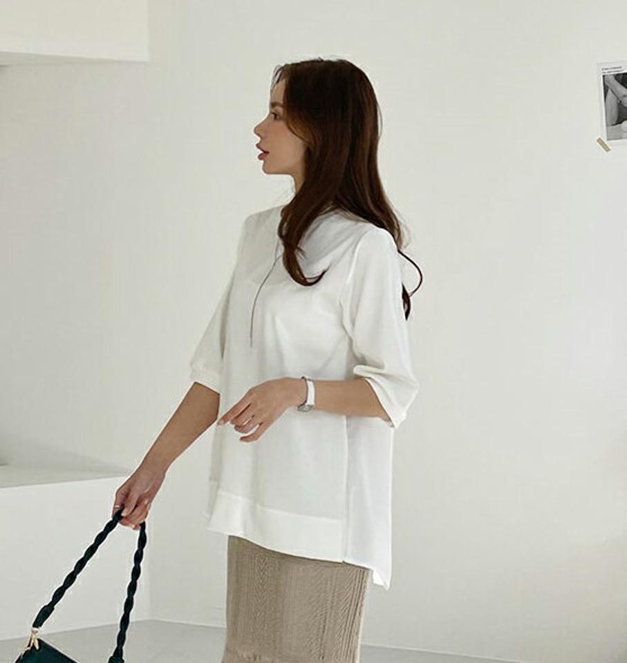 バックシフォンスリットTシャツ・全4色・b67557 レディース 【tops】【トップス Tシャツ 長袖 バックシャン バックスリット シフォン スリット 単色 無地 シンプル カジュアル 春 秋 韓国 ファッション】【ハイホリHIHOLLI】