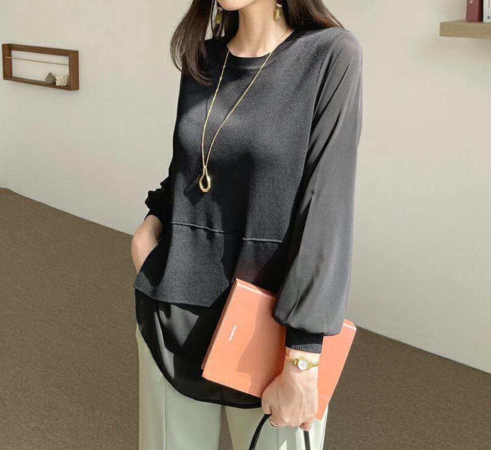 コントラストバックボタンニット・全2色・b67562 レディース 【tops】【トップス ニット ニットトップス シフォン コントラスト 単色 無地 シンプル カジュアル 長袖 春 秋 韓国 ファッション】【ハイホリHIHOLLI】