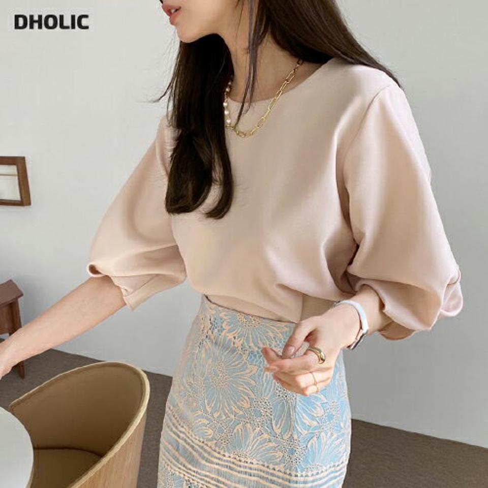 ツイストパフブラウス・全5色・b67554 レディース 【bl】 トップス ブラウス 半端丈 ハーフスリーブ 七分丈 七分袖 7分袖 パフ袖 パフスリーブ 単色 無地 オフィスカジュアル ピンク 春 夏 秋 きれいめ 韓国ファッション ハイホリHIHOLLI