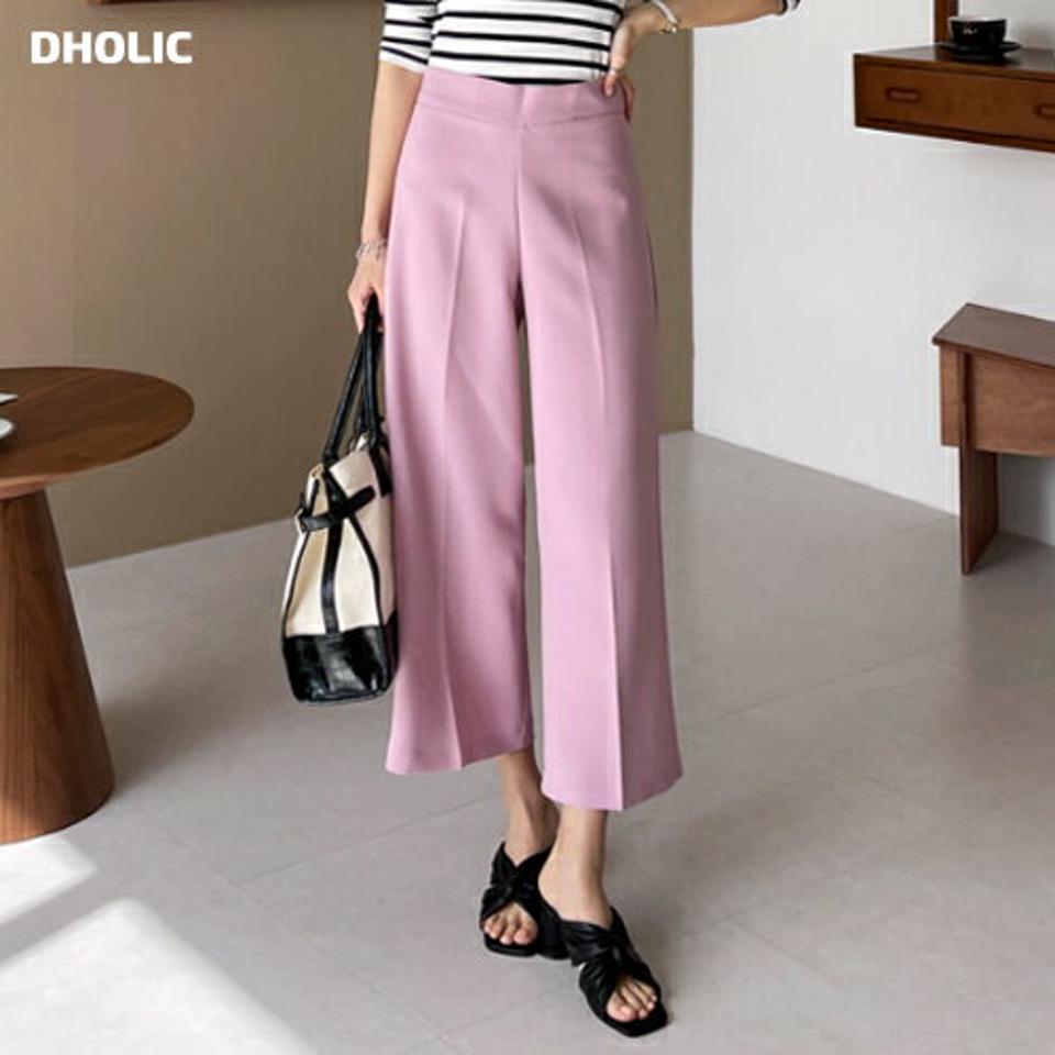 バックゴムワイドスラックス・全4色・b67575 レディース 【pt】【スラックス パンツ ズボン ロングパンツ ワイドスラックス ワイド 単色 無地 クロップド丈 シンプル 大人 ベーシック 春 秋 韓国 ファッション】【ハイホリHIHOLLI】