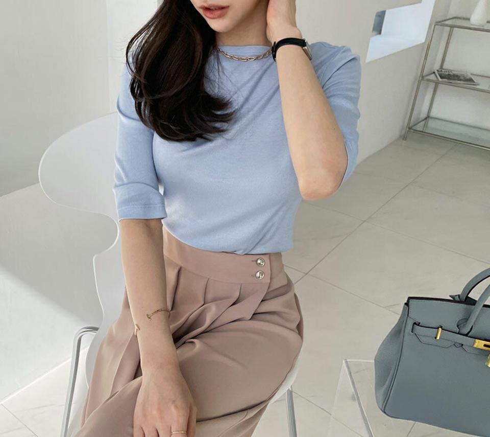 ボートネックスリムTシャツ・全4色・t67559 レディース 【tops】【トップス Tシャツ 半袖 ハーフスリーブ 五分丈 5分丈 ボートネック スリム 単色 無地 シンプル ベーシック 大人 春 夏 韓国 ファッション】【ハイホリHIHOLLI】